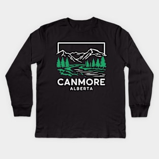 Canmore Alberta, Retro Town Kids Long Sleeve T-Shirt